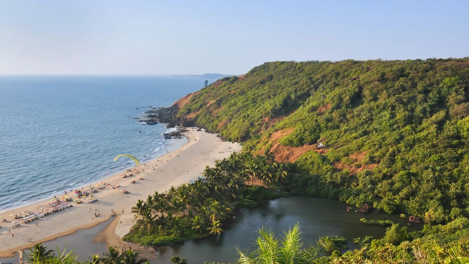 Arambol beach and Sweet Lake seen from the headland, Pernem taluka, North Goa